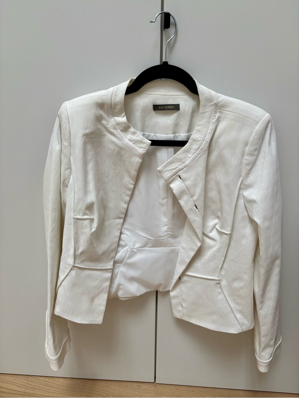 New! Zac Posen White Cropped Open-Front Jacket Xs 00/0